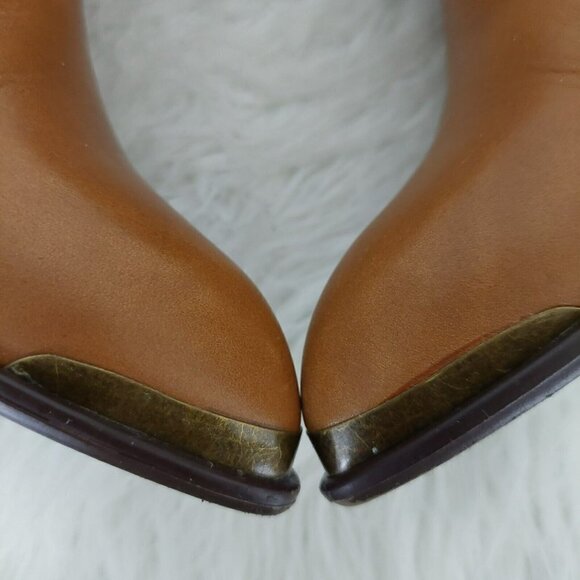 B Makowsky Womens Size 10W Quincy 3.5 Heeled Ankle Booties Brown Leather Studded - Picture 8 of 12